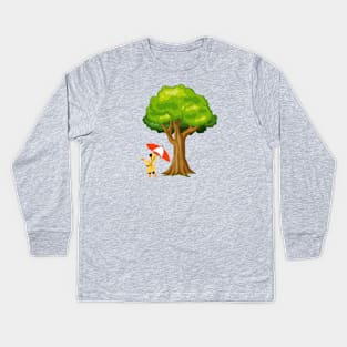 a child with his umbrella Kids Long Sleeve T-Shirt